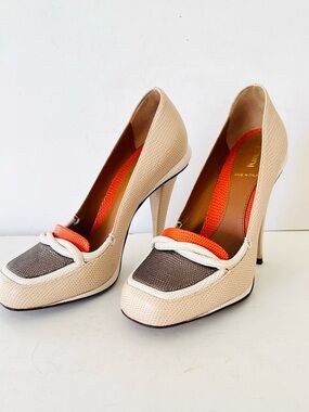 Fendi orange beige lizard heels 37.5